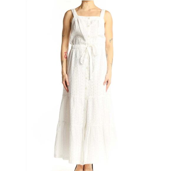 GAP White Apron Maxi Multitier Sun Dress Sundress Eyelet Cotton Women's 8 Tall - Picture 12 of 12